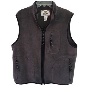 Tiara Petites Gray Black Trim 3-Pocket Front Zip Classic Sporty Casual Vest - PL